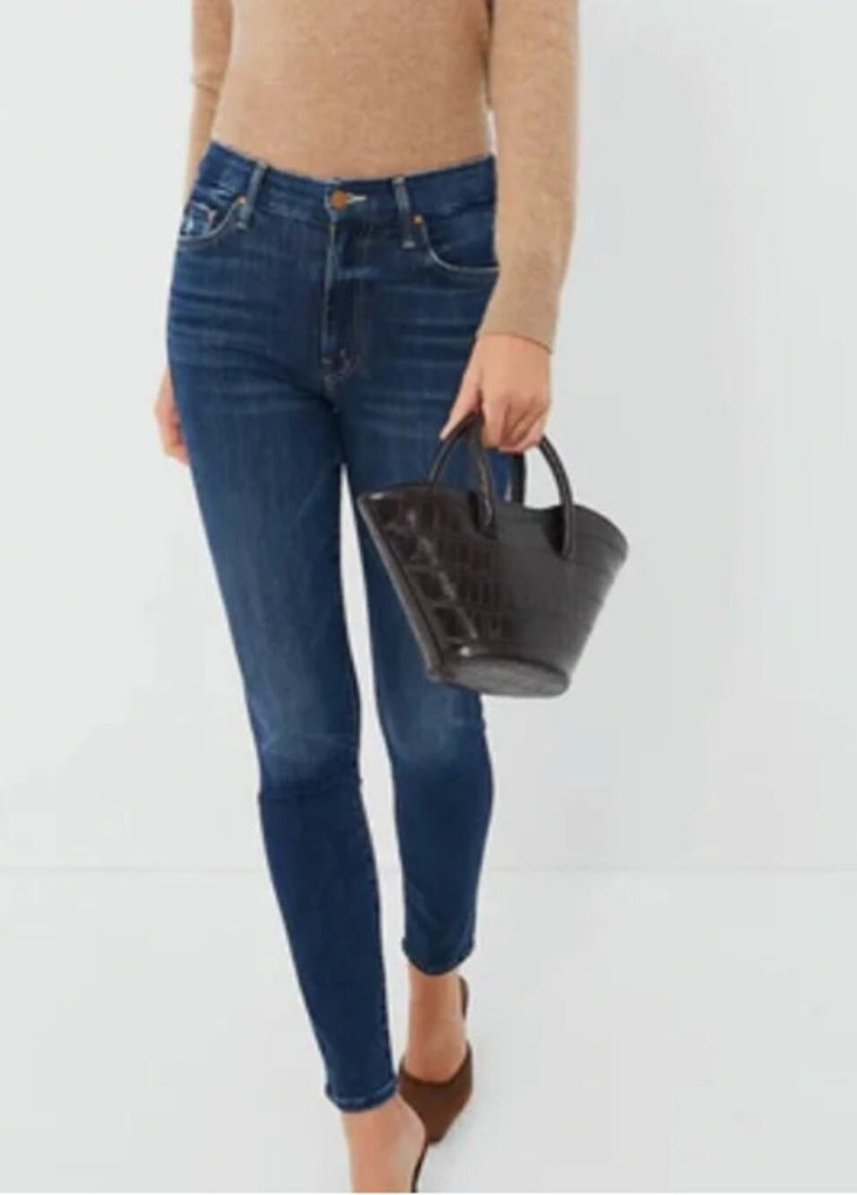 Mother High Waisted Looker Jeans Teaming Up Dark Wash Blue 25